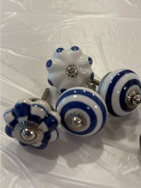 Round Ceramic and Metal Drawer Knob Set in Blue & Black